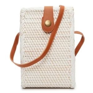 White woven rattan crossbody purse